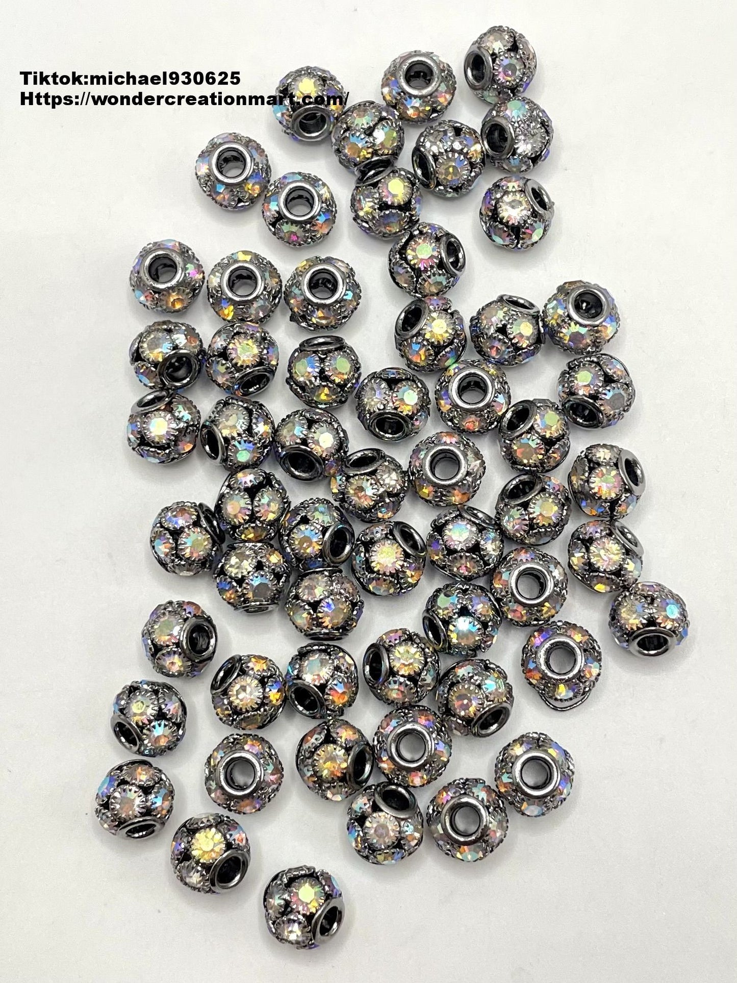 Metal Hollow Ball with AB Rhinestone Alloy Beads,Random Mix,12mm