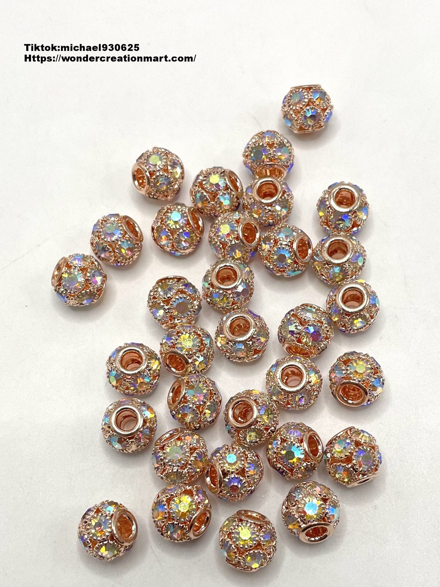 Metal Hollow Ball with AB Rhinestone Alloy Beads,Random Mix,12mm