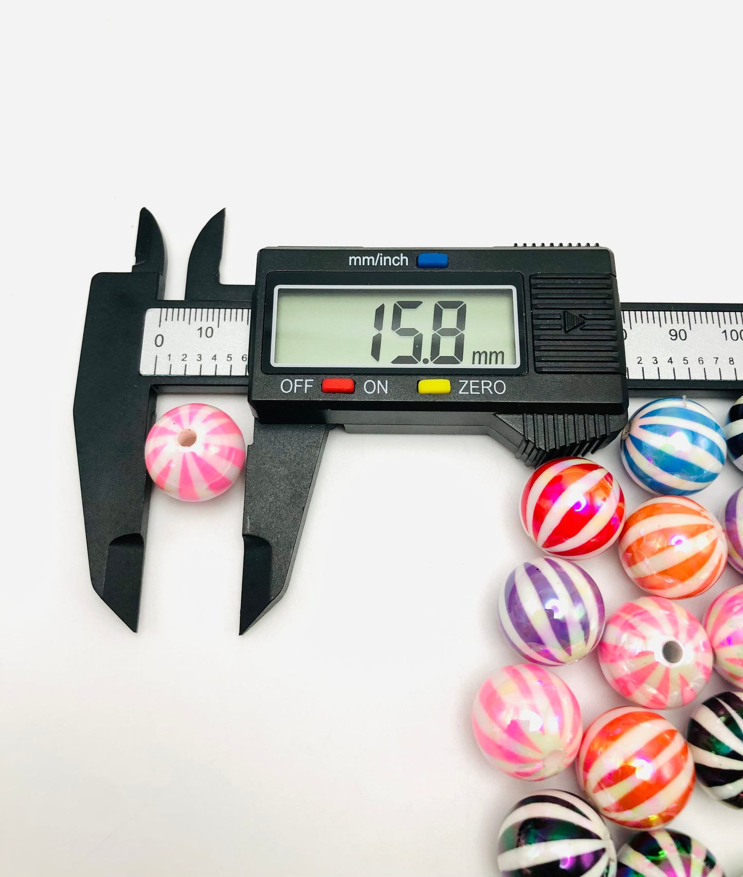 Colorful Striped Watermelon Balls with White Acrylic Beads, UV Random Mix,16mm