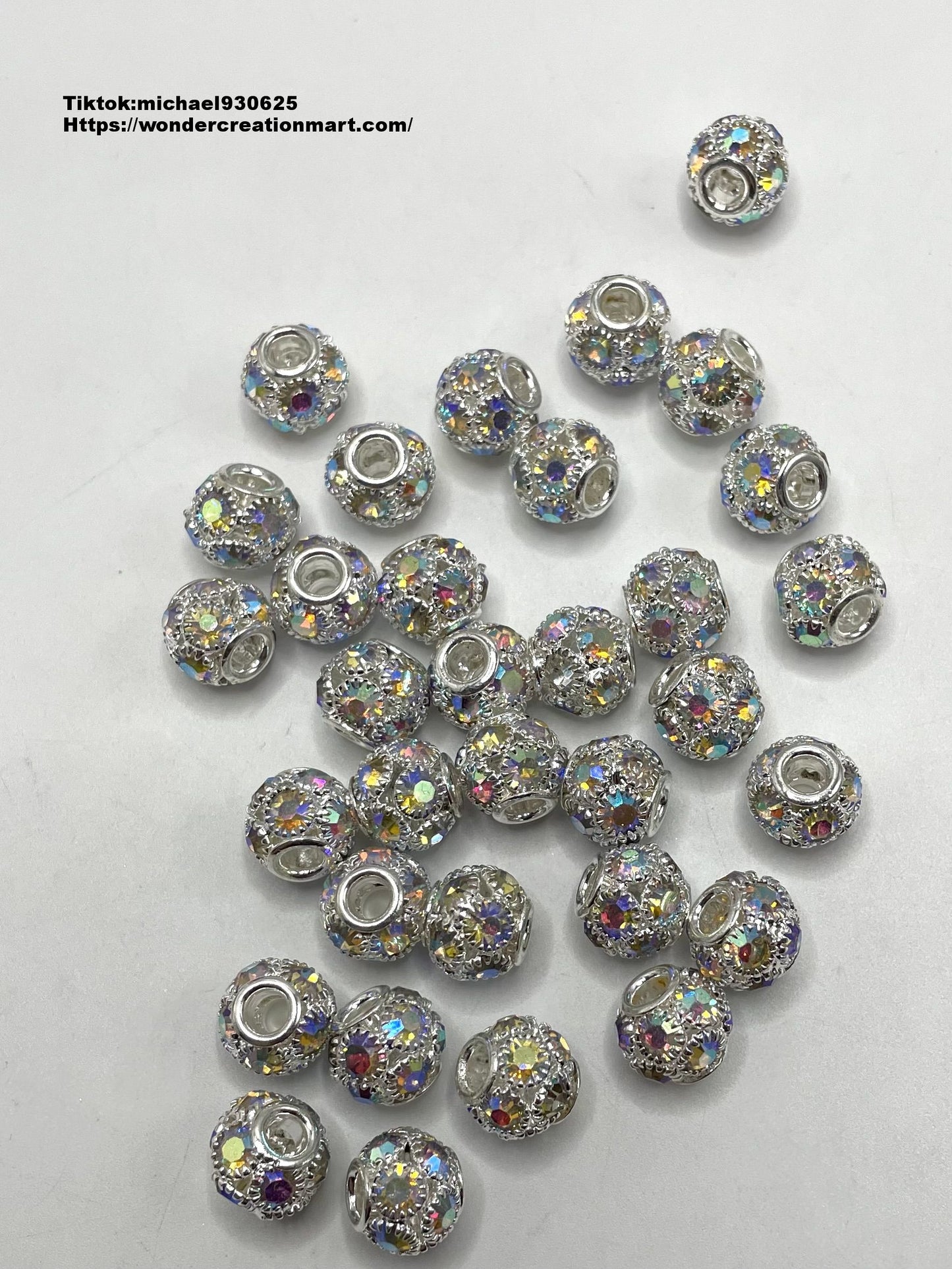 Metal Hollow Ball with AB Rhinestone Alloy Beads,Random Mix,12mm