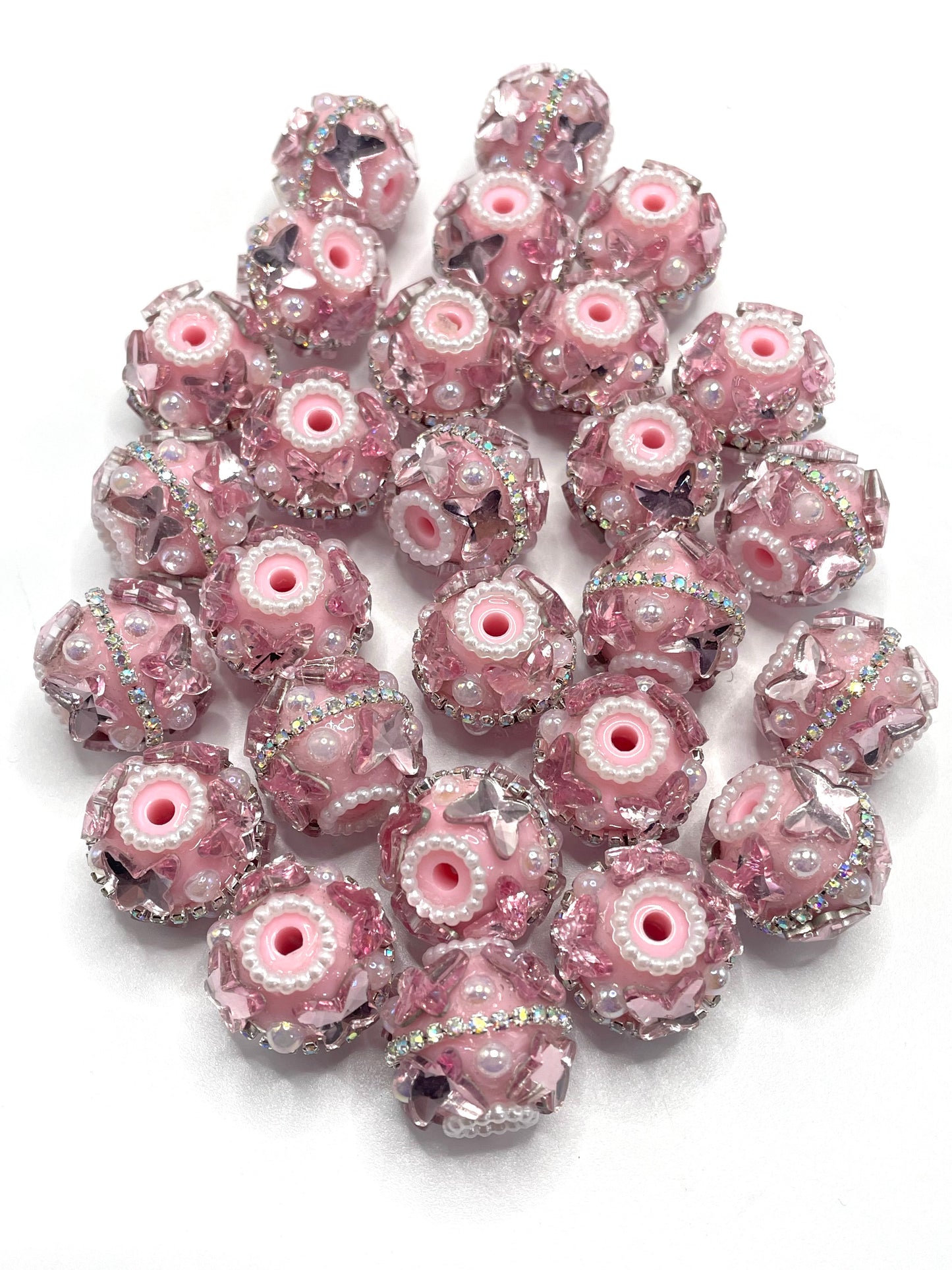 Fancy Beads mirror Butterfly Chain pearls Bubble Pink and white beads Random Mix