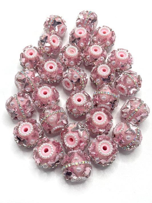 Fancy Beads mirror Butterfly Chain pearls Bubble Pink and white beads Random Mix