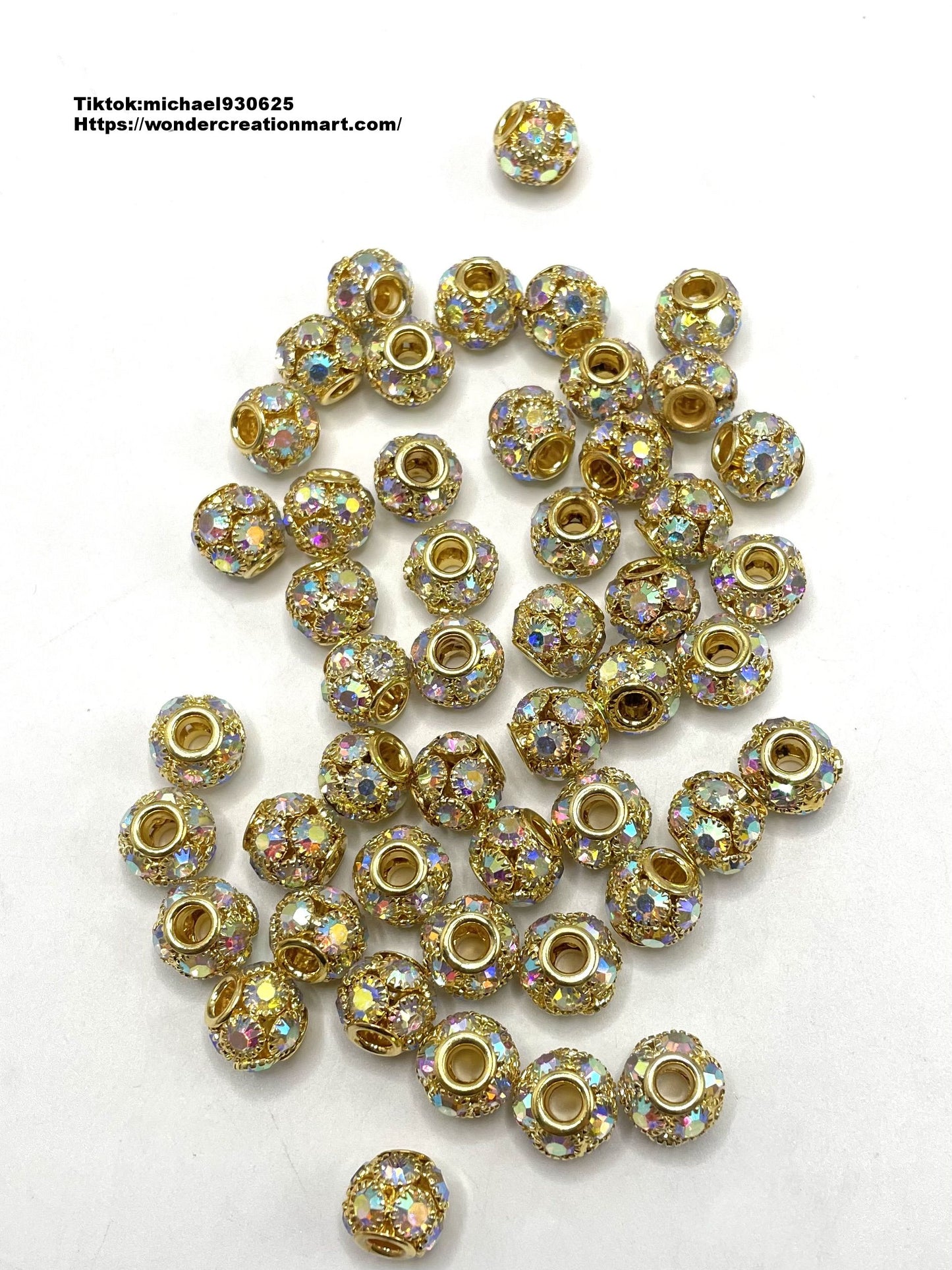 Metal Hollow Ball with AB Rhinestone Alloy Beads,Random Mix,12mm