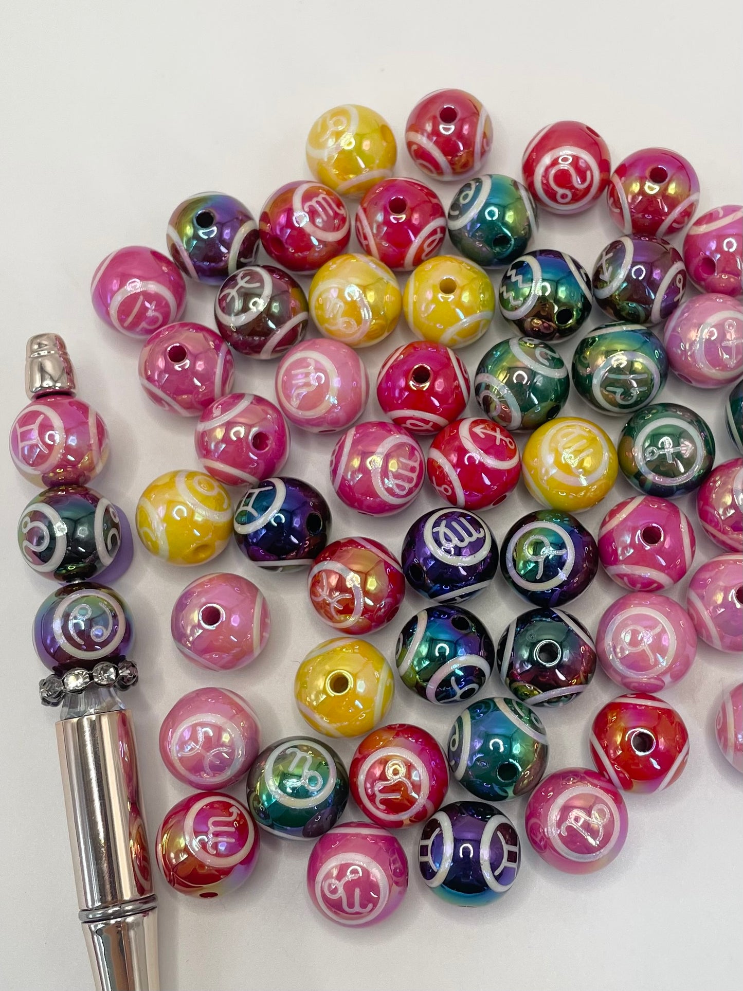 Twelve Constellations Colorful Acrylic Round Beads,Random Mix,16mm