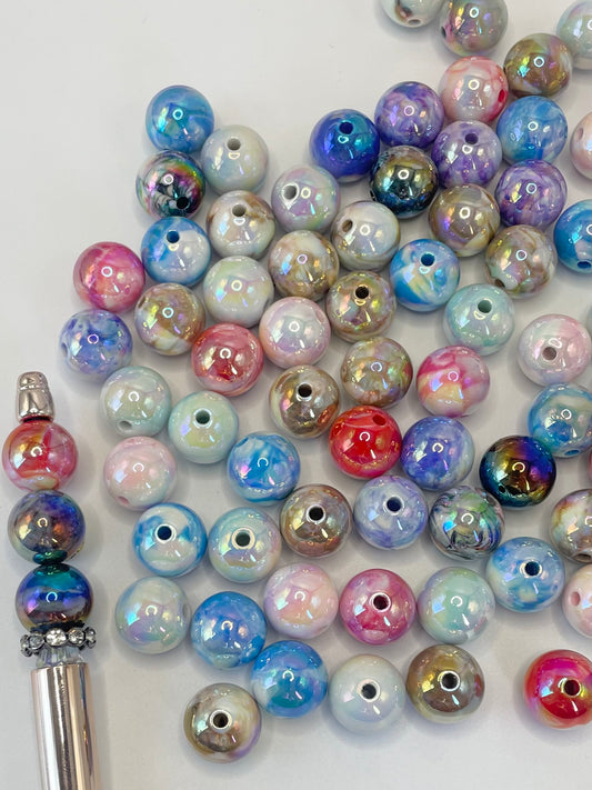 Marbled Colorful Acrylic Circle Beads,Random Mix,16mm