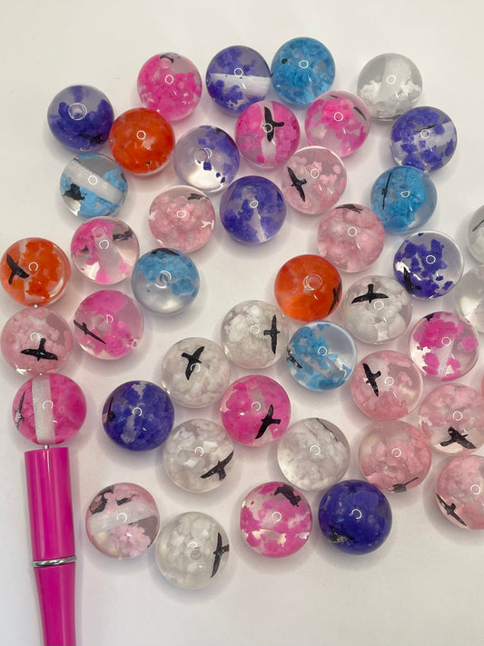 Cloud Bead Clear Acrylic Beads with Colored Clouds and Eagles,Random Mix,20mm