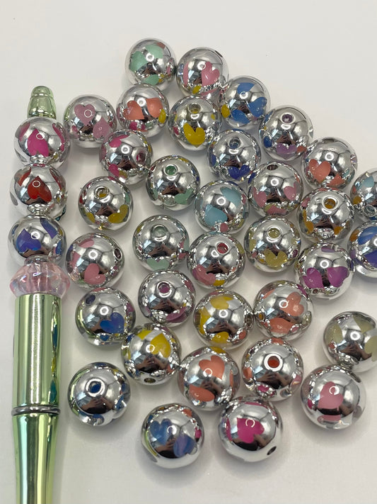 Double Layer Silver Acrylic Hearts Beads,Random Mix,16mm