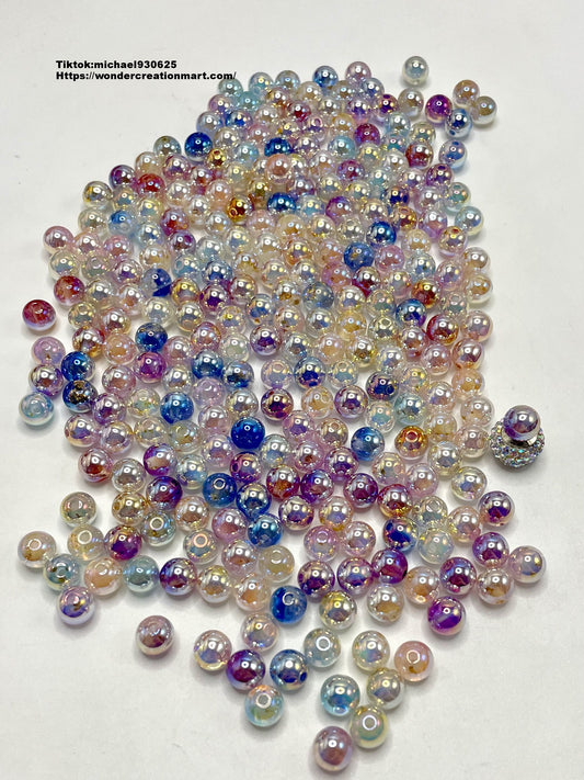 Multicolor UV with Gold Foil Acrylic Round Beads,Random Mix, 8mm &12mm