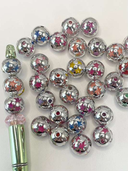 Double Layer Silver Acrylic Star Beads,Random Mix,16mm