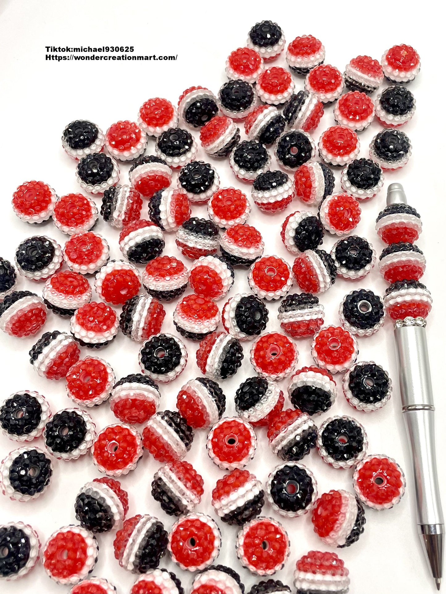 Jelly Beads Black and Red Rhinestone Beads,Random Mix,18mm