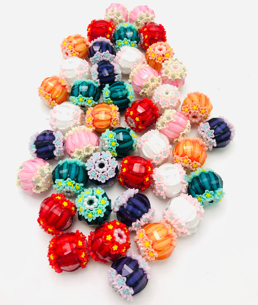 Fancy Lantern Bead Multiple Color Clear Lantern Acrylic Beads With Rhinestone flowers  ,Random Mix 18mm