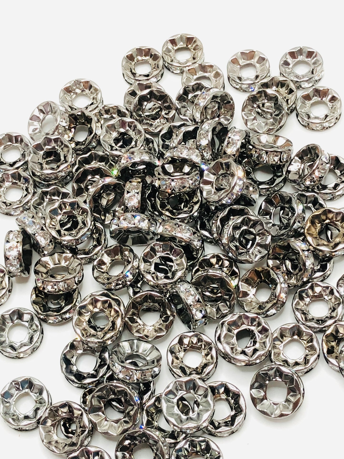 Metal Straight Edge  with Clear Rhinestone Spacers Bead 15mm（ Thickness 5.5mm）