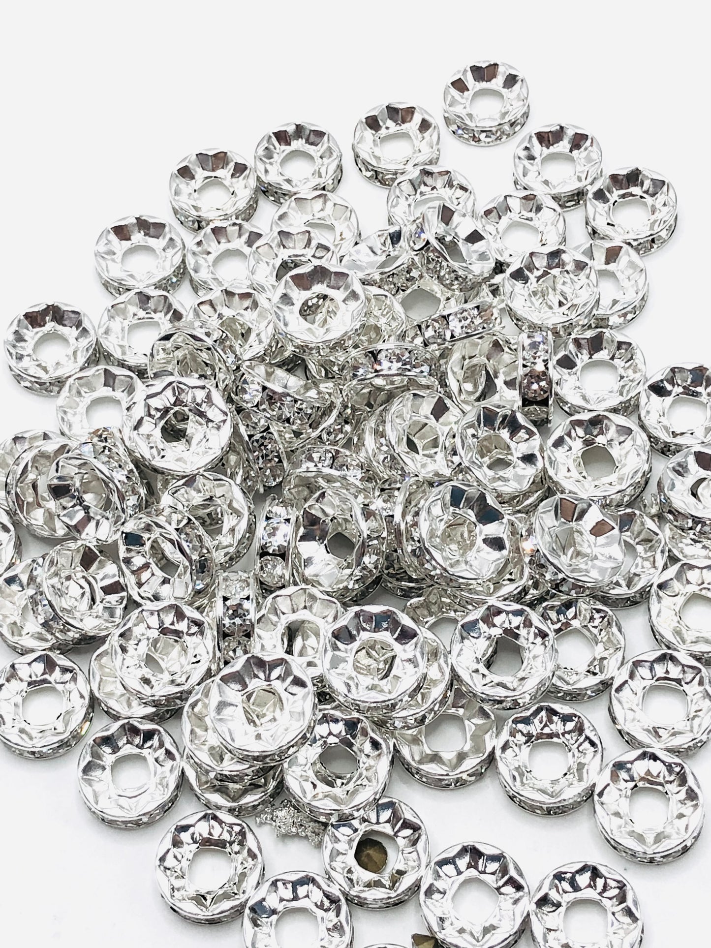 Metal Straight Edge  with Clear Rhinestone Spacers Bead 15mm（ Thickness 5.5mm）