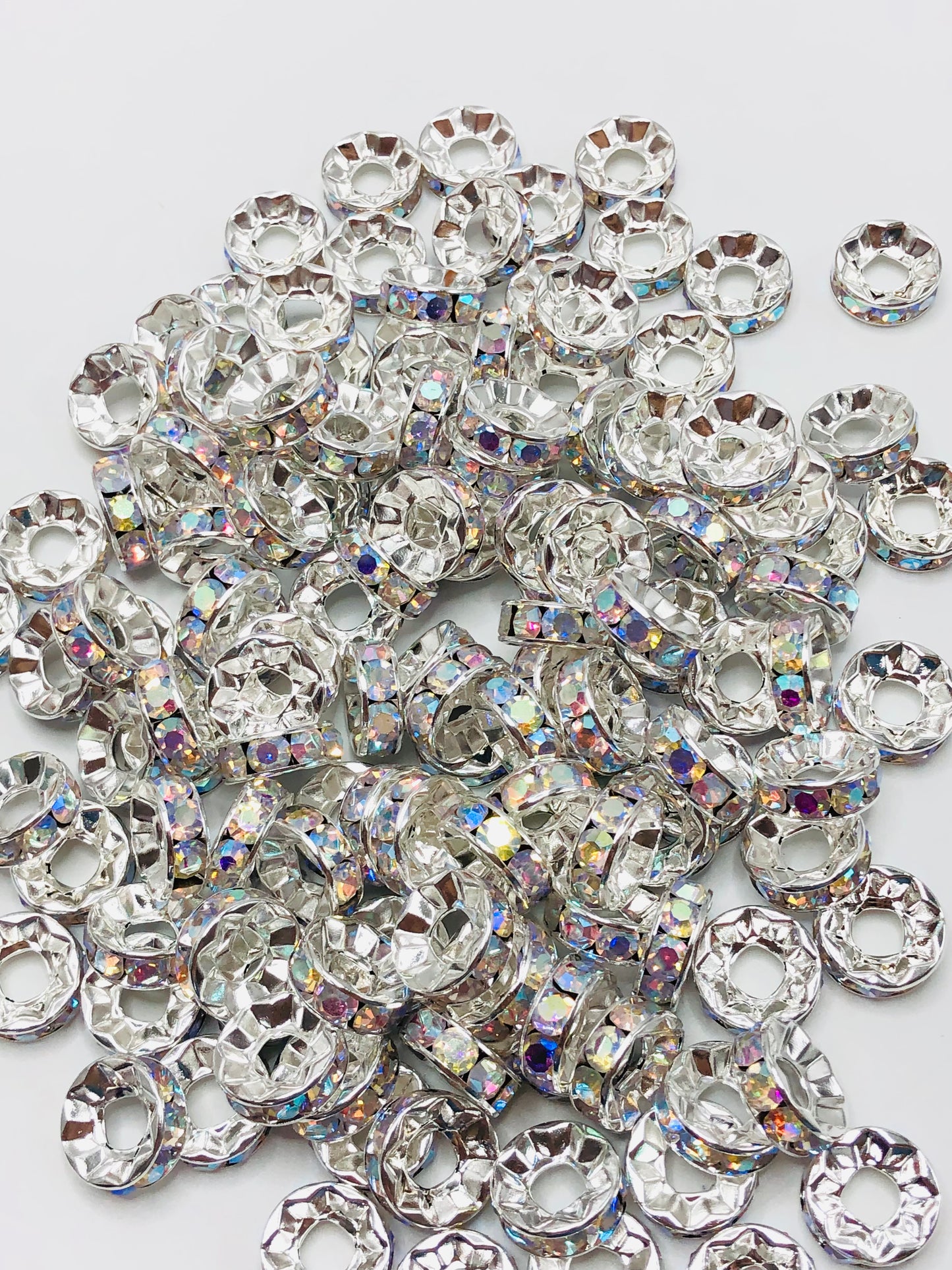 Metal Straight Edge  with Clear Rhinestone Spacers Bead 15mm（ Thickness 5.5mm）