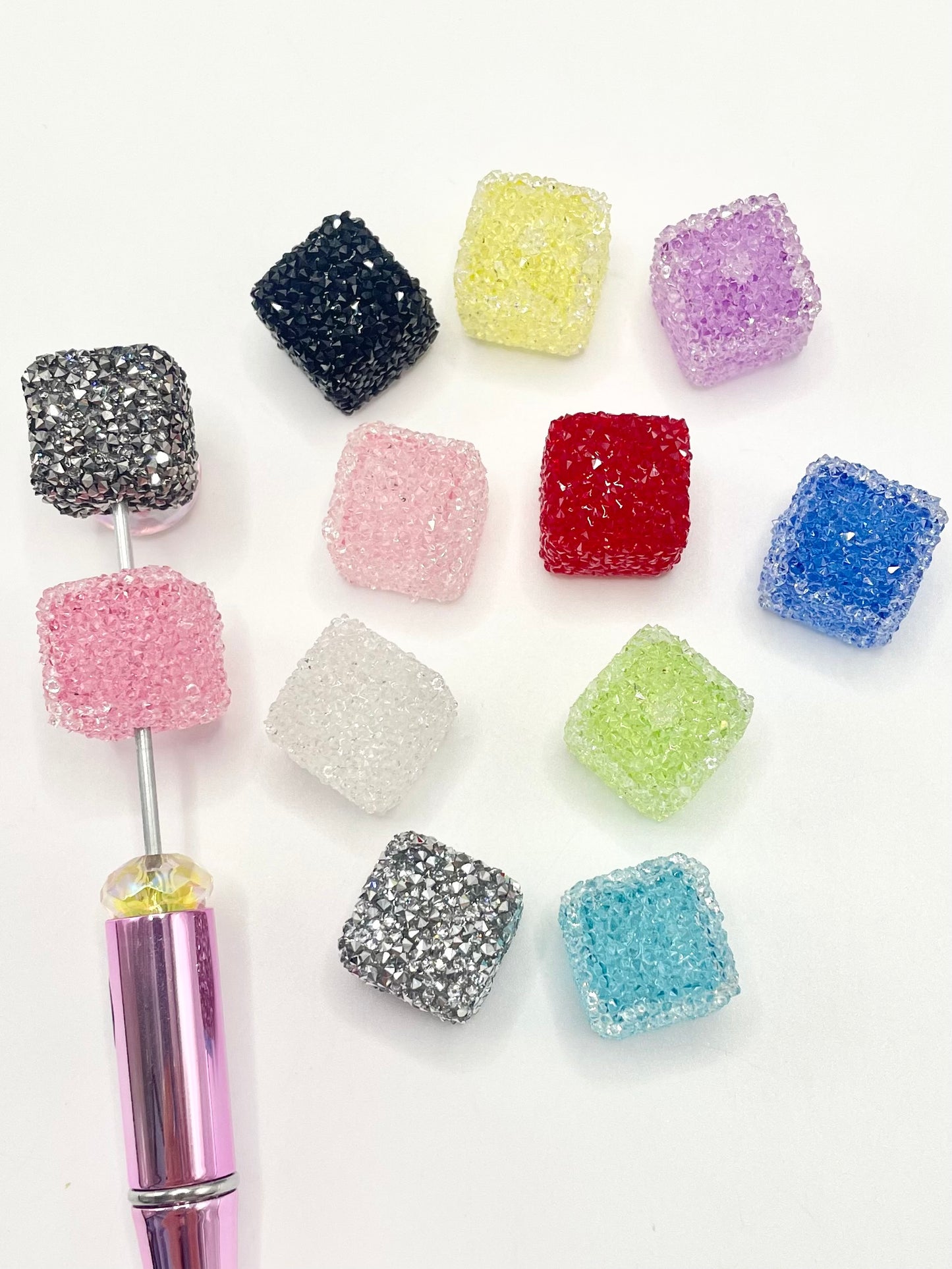 Gliter Clear Sugar Colorful Cube Beads,Random Mix,17mm