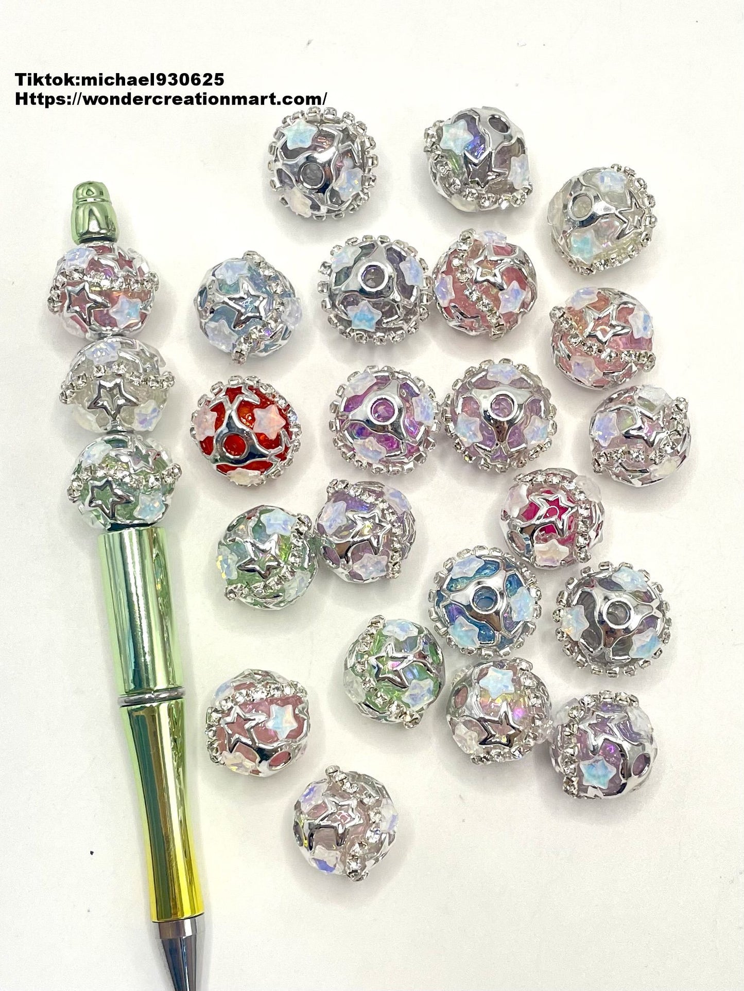 Fancy Bead Silver Star Crystal Rhinestone Chain With Colored Acrylic Beads,Random Mix,18mm Fancy-255