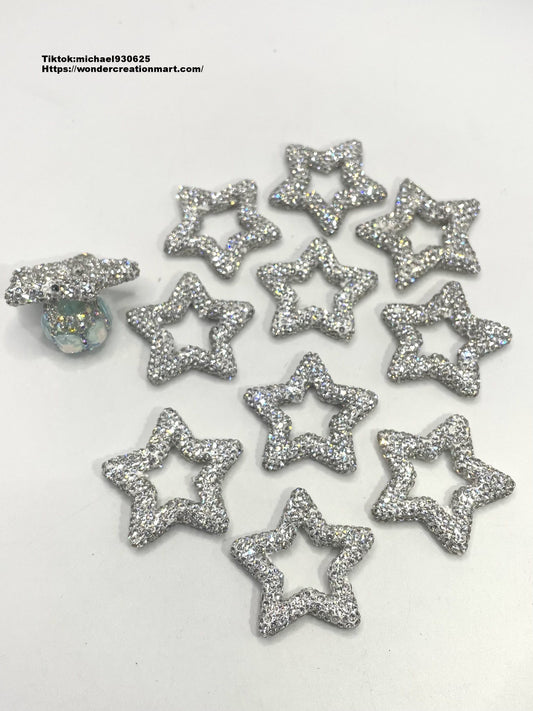 White Star Shaped Clay Beads with Bling Bling Rhinestones,34mm