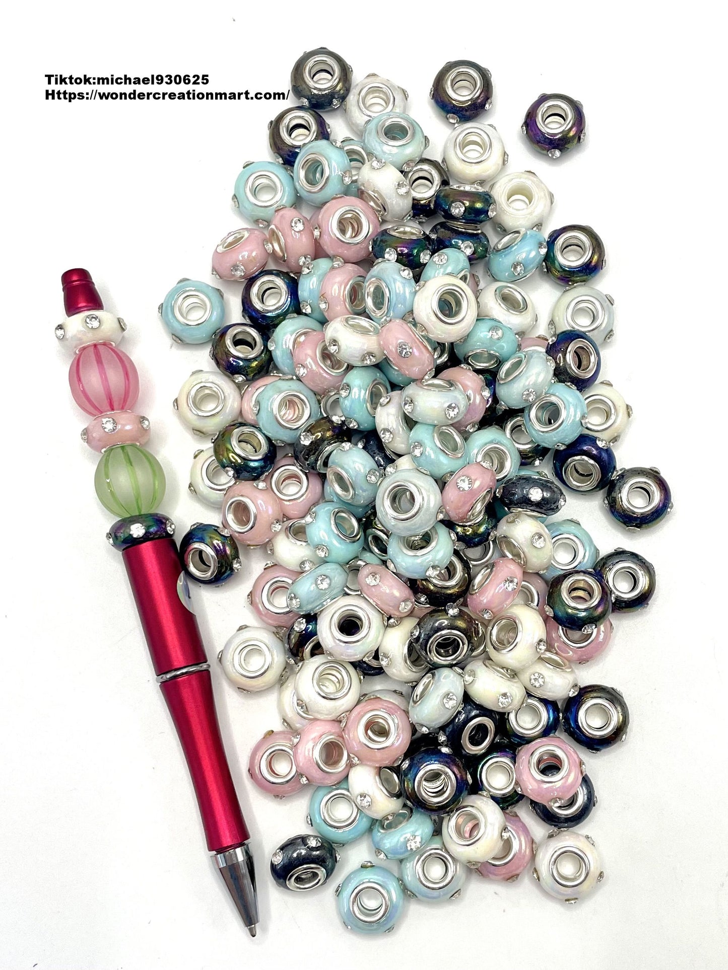 Solid Color Wheel Spacers Beads with Clear Rhinestones,Random Mix,14mm