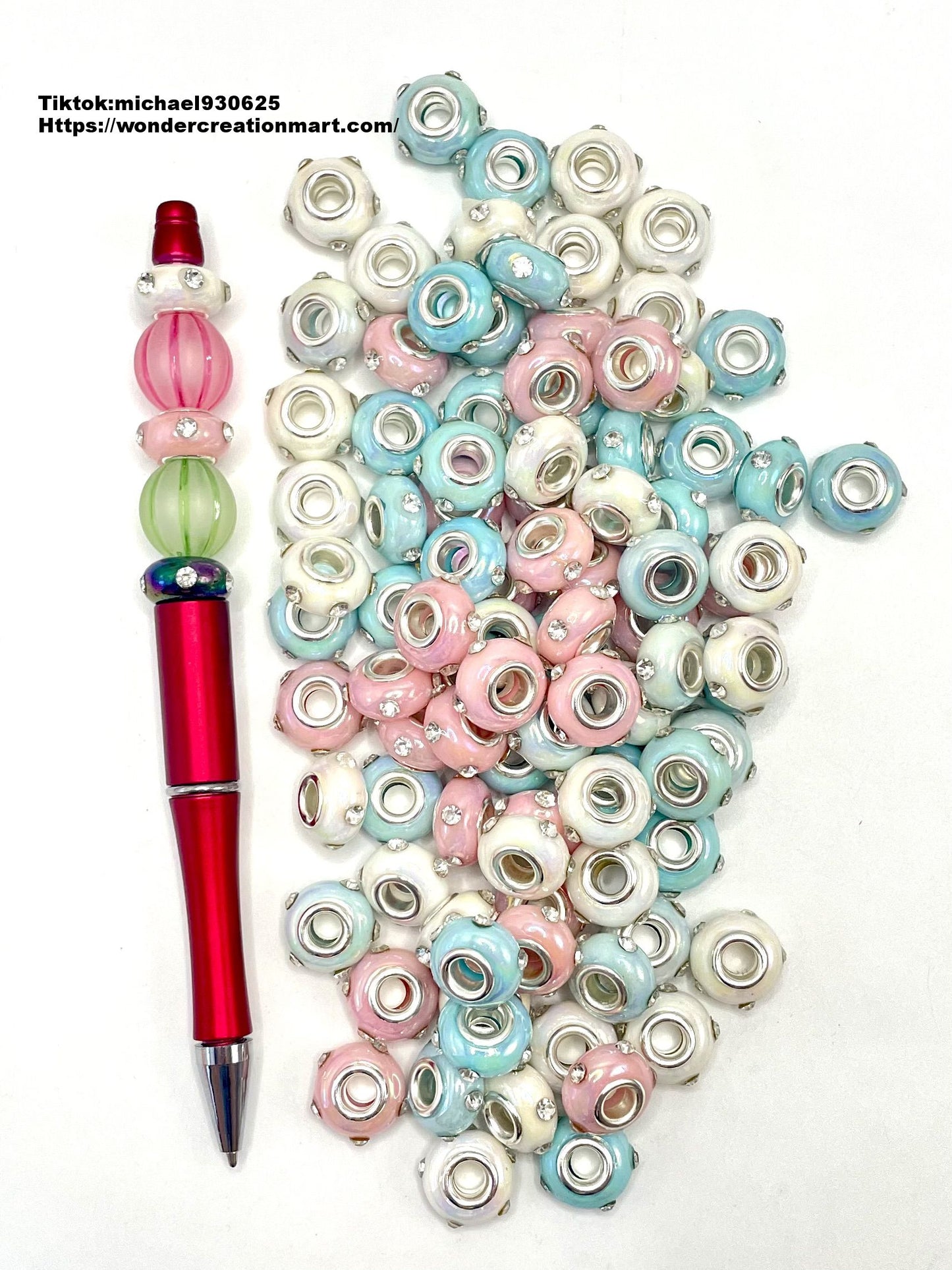 Solid Color Wheel Spacers Beads with Clear Rhinestones,Random Mix,14mm