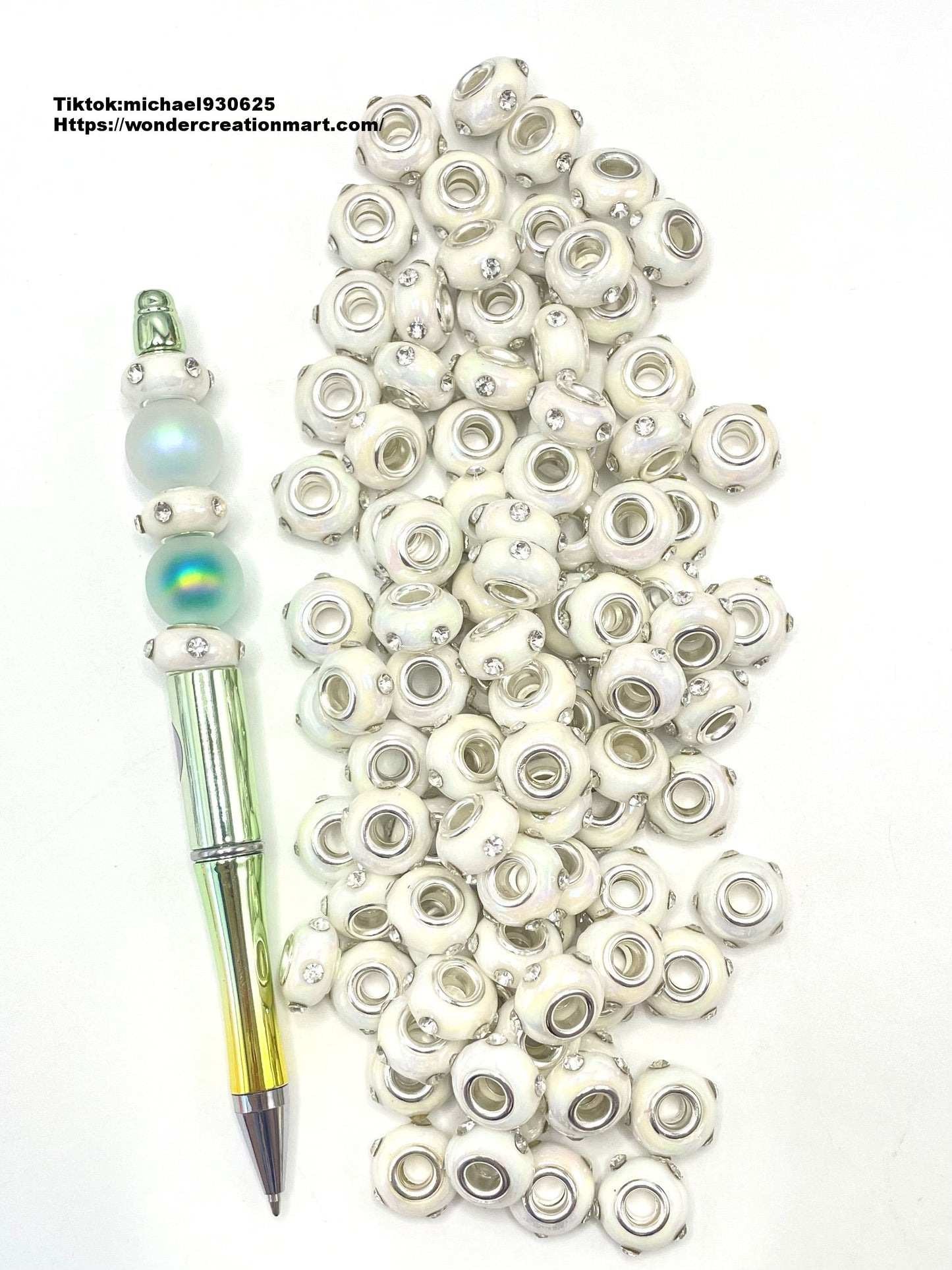 Solid Color Wheel Spacers Beads with Clear Rhinestones,Random Mix,14mm