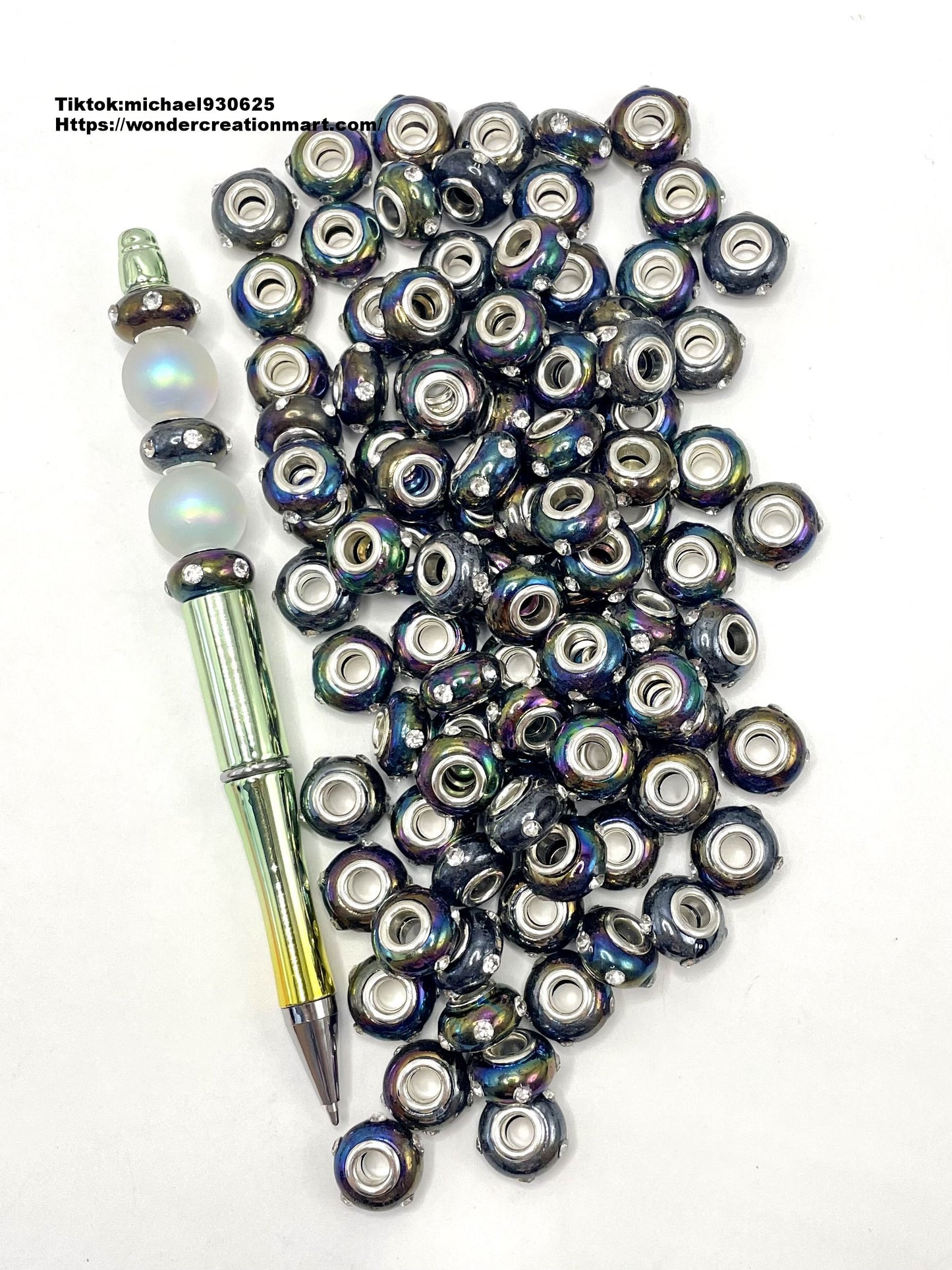 Solid Color Wheel Spacers Beads with Clear Rhinestones,Random Mix,14mm