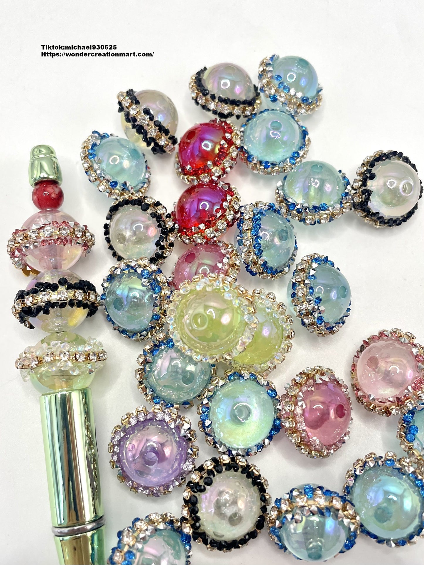 Fancy Cear UV Acrylic Bead with Rhinestones Metal Chain Beads,Random Mix,16mm Fancy-322