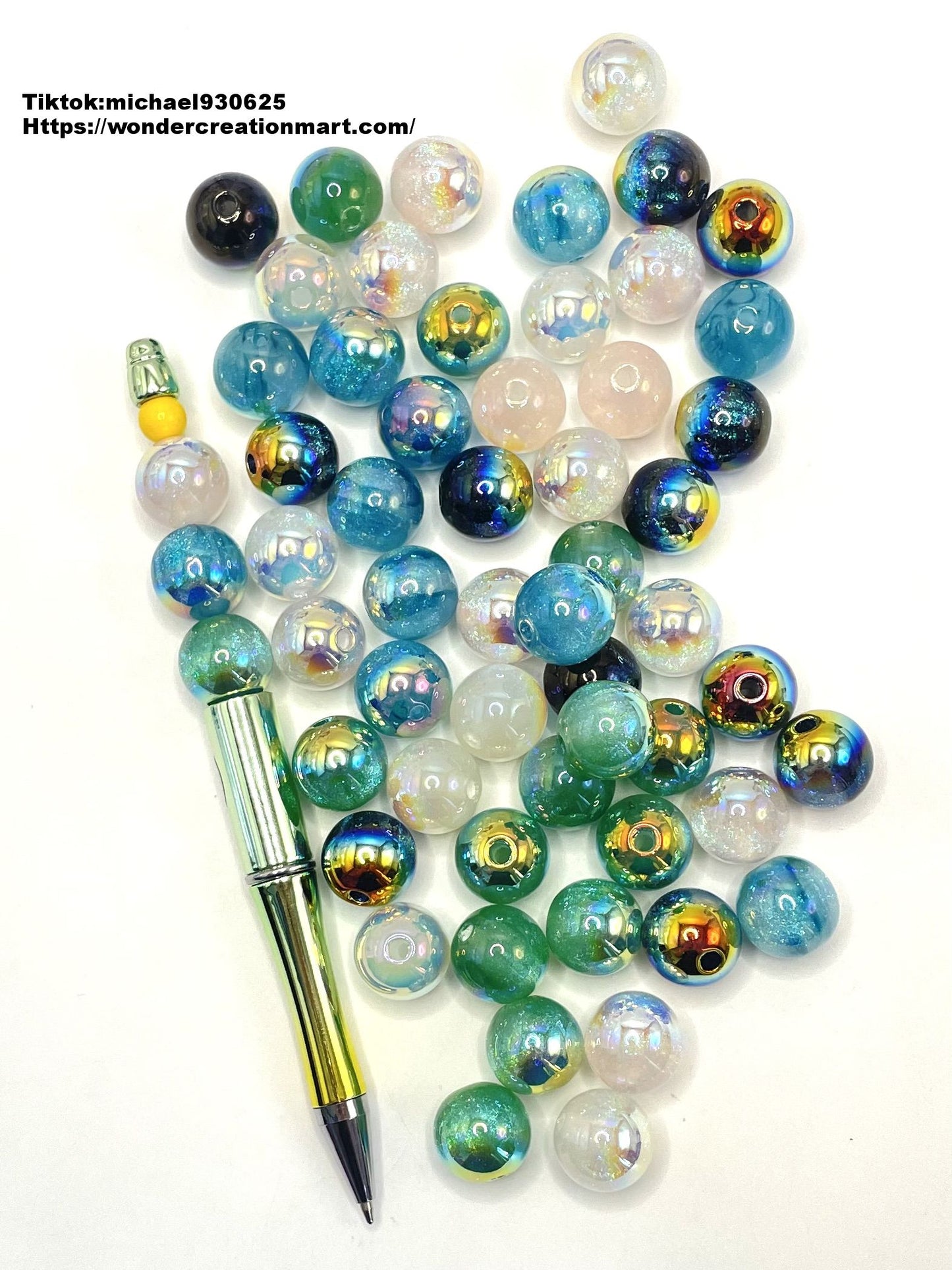 Light Color Series Acrylic Galaxy Flash Powder Beads,Random Mix,16mm