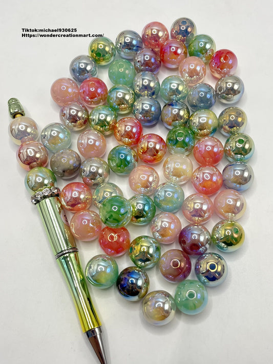 Glossy UV Marble Pattern Acrylic Round Beads,Random Mix,16mm