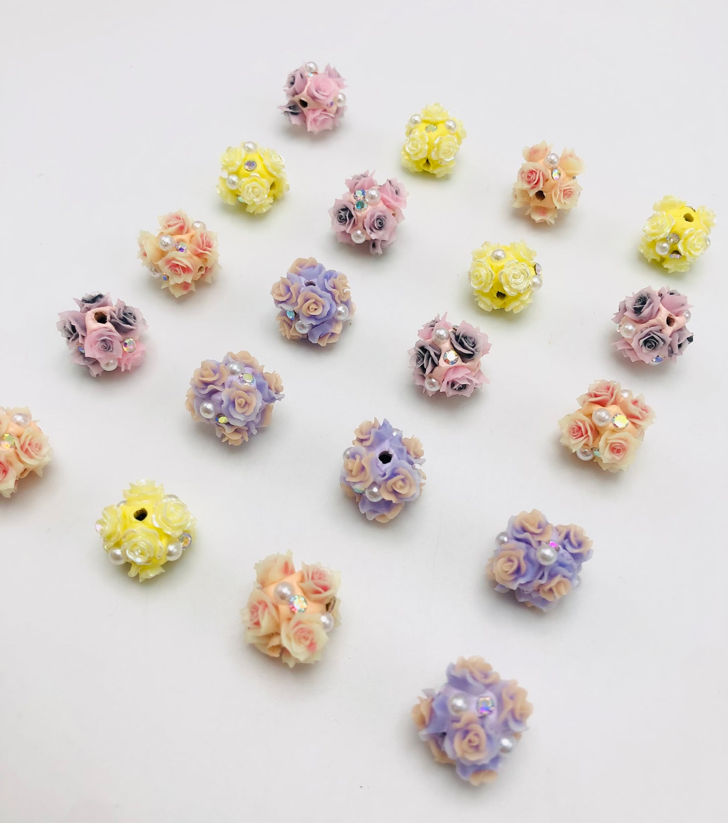 Flower bead Rose bead Colorful rose beads Clay flower beads 14mm Random Mix