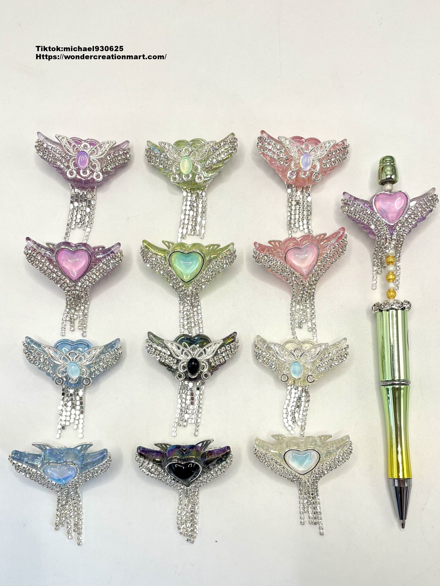 Dangle Dangling Fancy Clear Multicolor Wings with Love Crystal Heart and Metal Butterfly Rhinestones Metal Chain,Random Mix,37mm