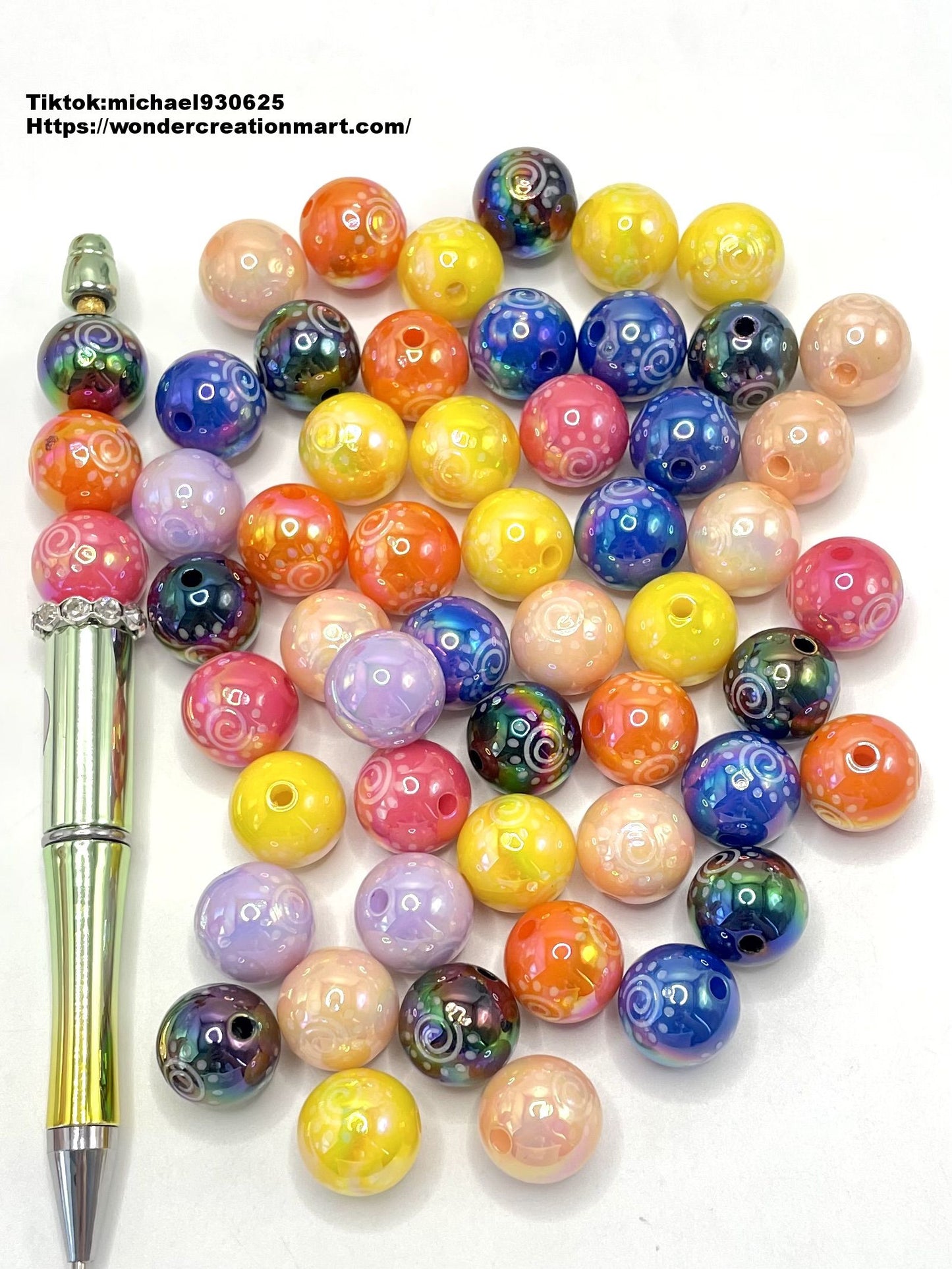 Glossy UV Sunflower Acrylic Round Beads,Random Mix,16mm