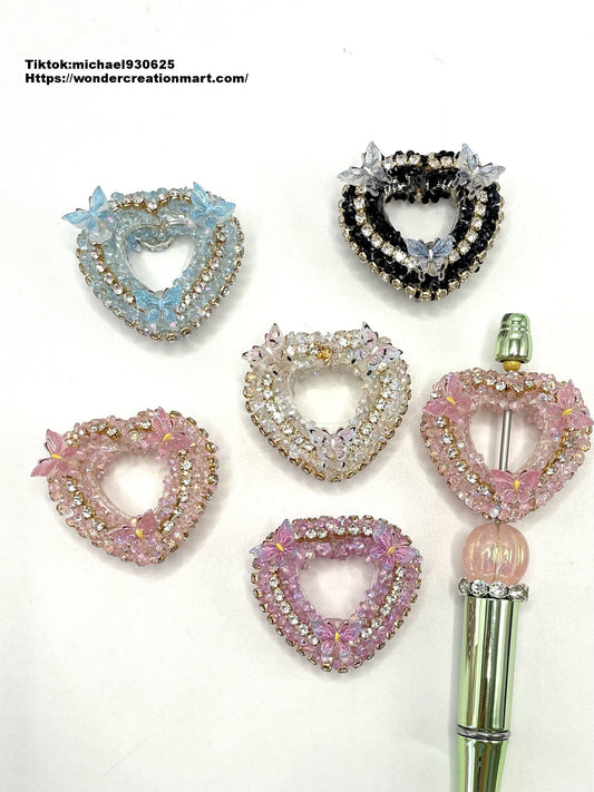 Fancy Bead Clear Acrylic Heart with Rhinestone Metal Chain and Multicolor Rhinestone and UV Butterfly Beads,Random Mix,36mm