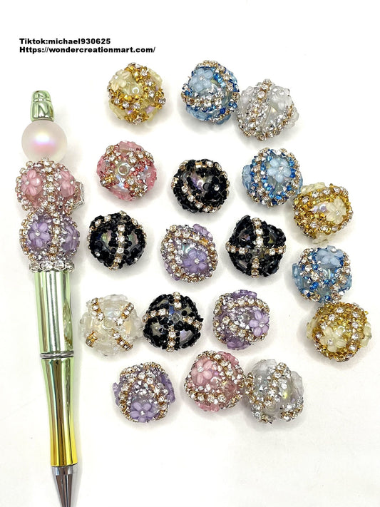 Fancy Bead Clear Acrylic Beads with Rhinestone Metal Chain and Multicolor Rhinestone and Flower Beads,Random Mix,20mm Fancy-492