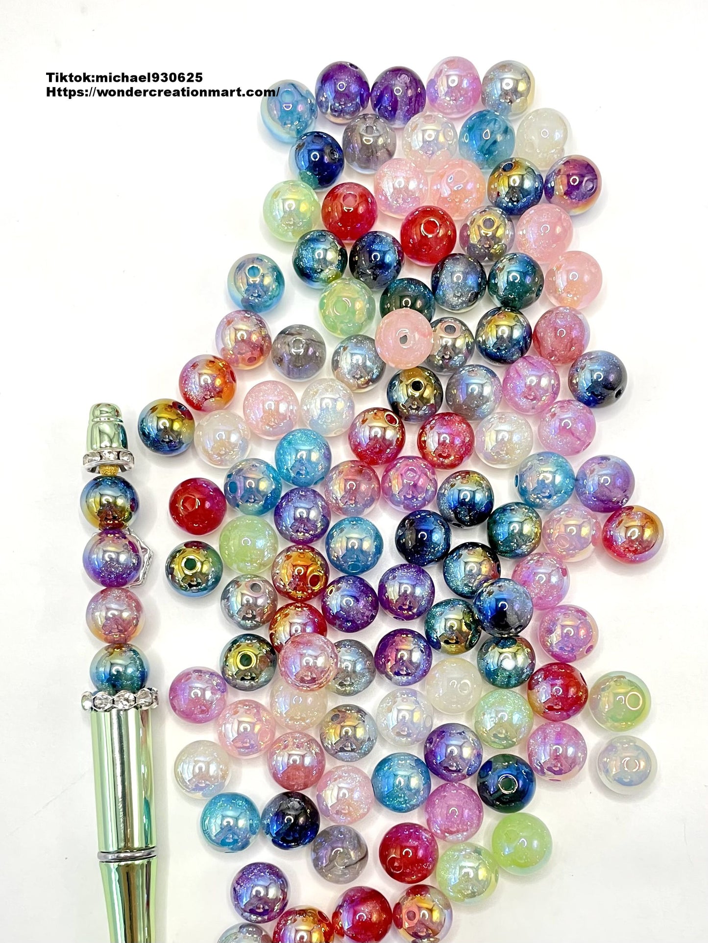 UV Glitter Galaxy Colorful Acrylic Beads,Random Mix,12mm