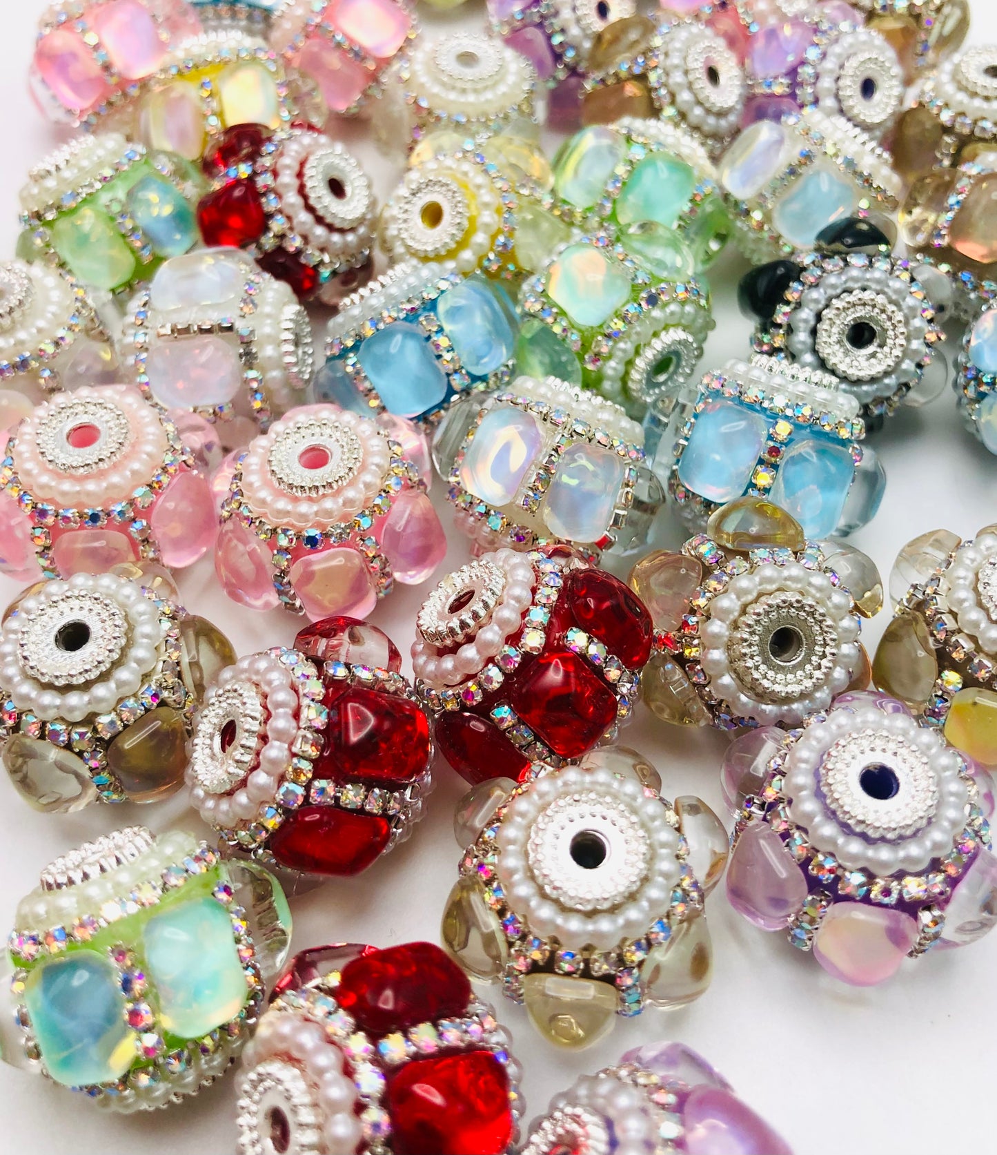 Colorful Acrylic Beads with Clear Rhinestones and Chains,Random Mix,19mm