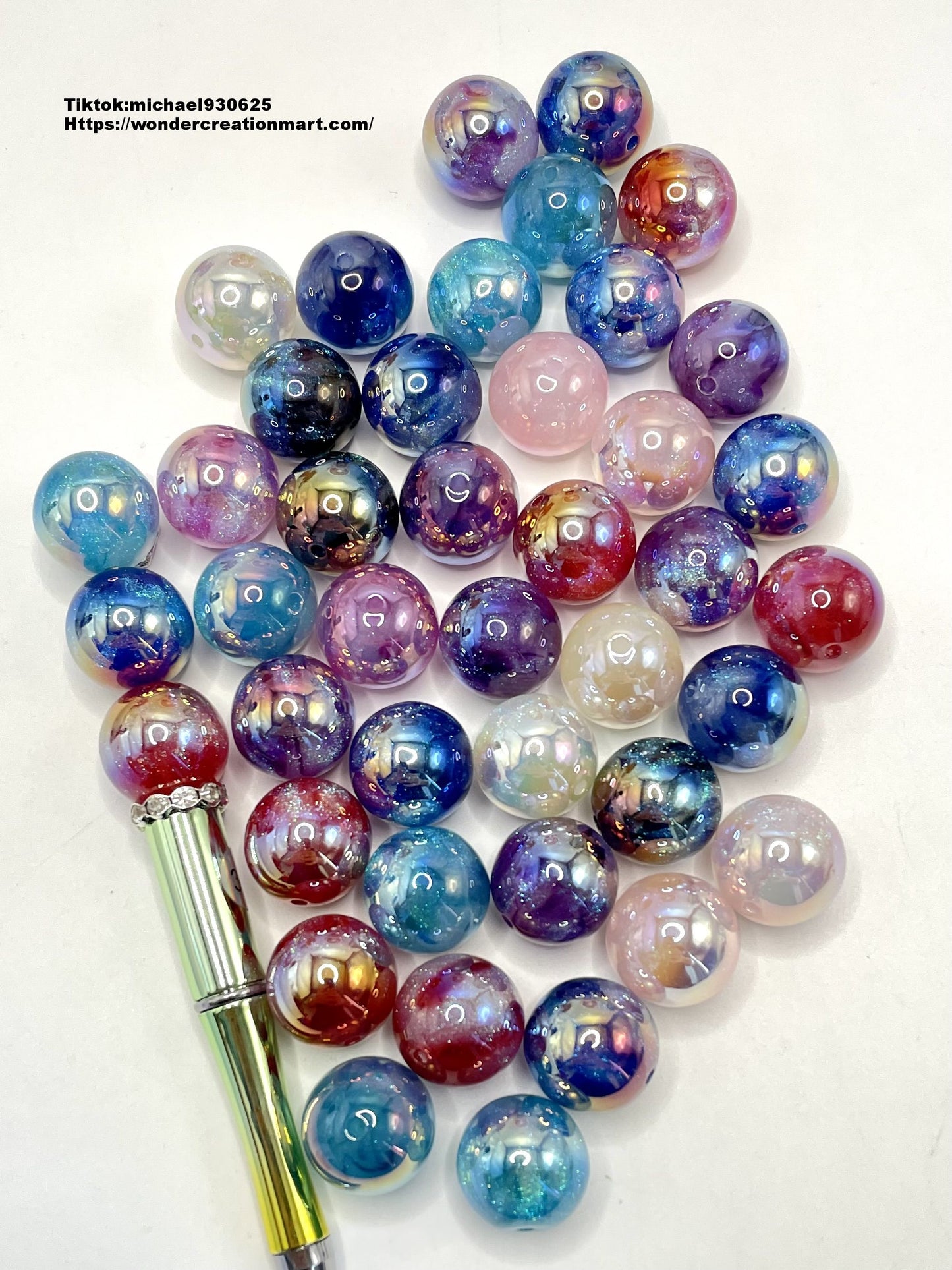 UV Glitter Galaxy Colorful Acrylic Beads,Random Mix,20mm