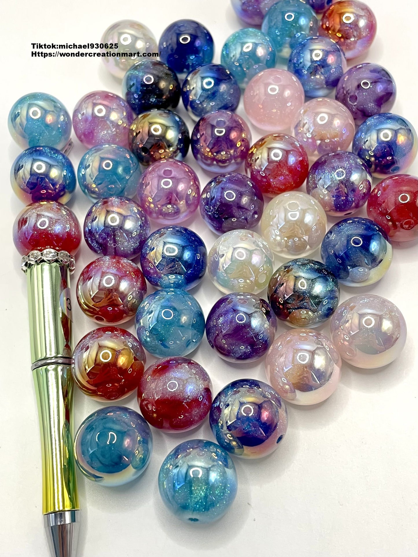 UV Glitter Galaxy Colorful Acrylic Beads,Random Mix,20mm