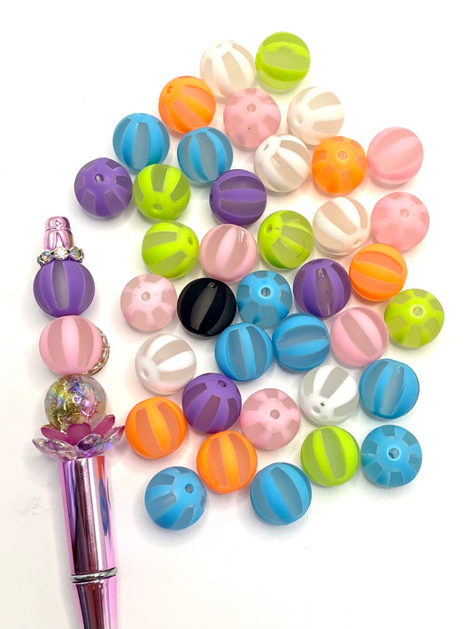 Frosted Acrylic Colored Pumpkin Round Beads,16mm