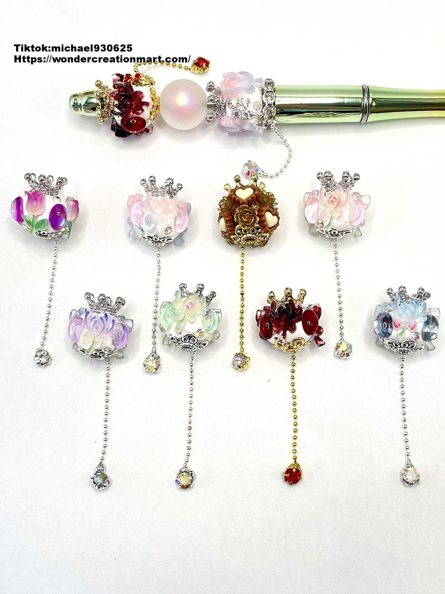 Crown Flower Rhinestones Chain Multicolor Crystal Clay Beads With Dangling Dangle,Random Mix,20mm