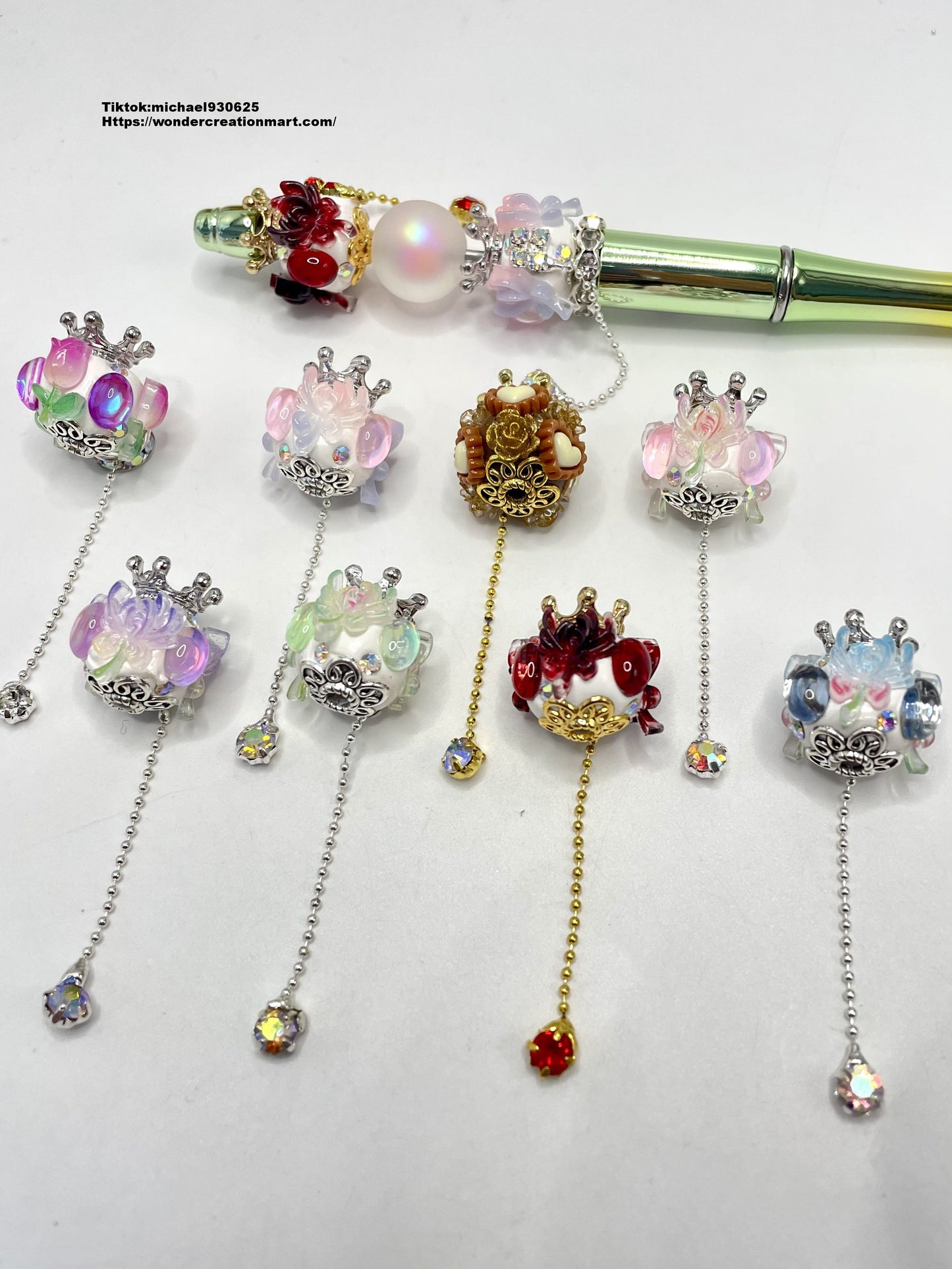 Crown Flower Rhinestones Chain Multicolor Crystal Clay Beads With Dangling Dangle,Random Mix,20mm