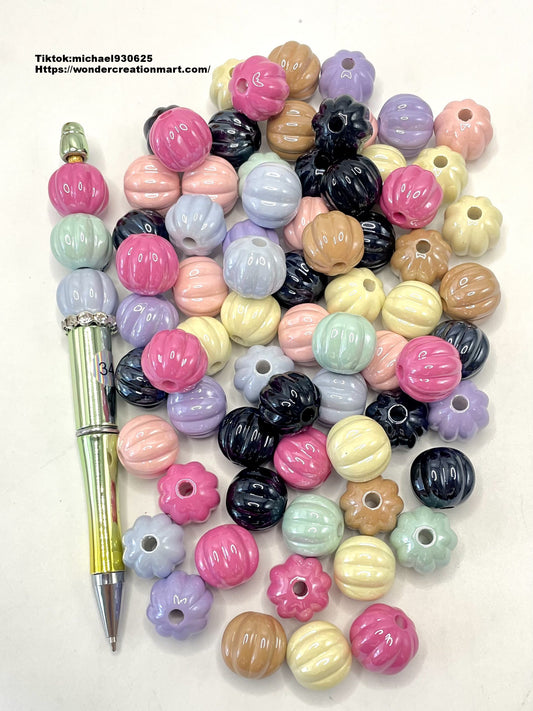 Shiny Cream Multicolor Acrylic Pumpkin Beads,Random Mix,16mm