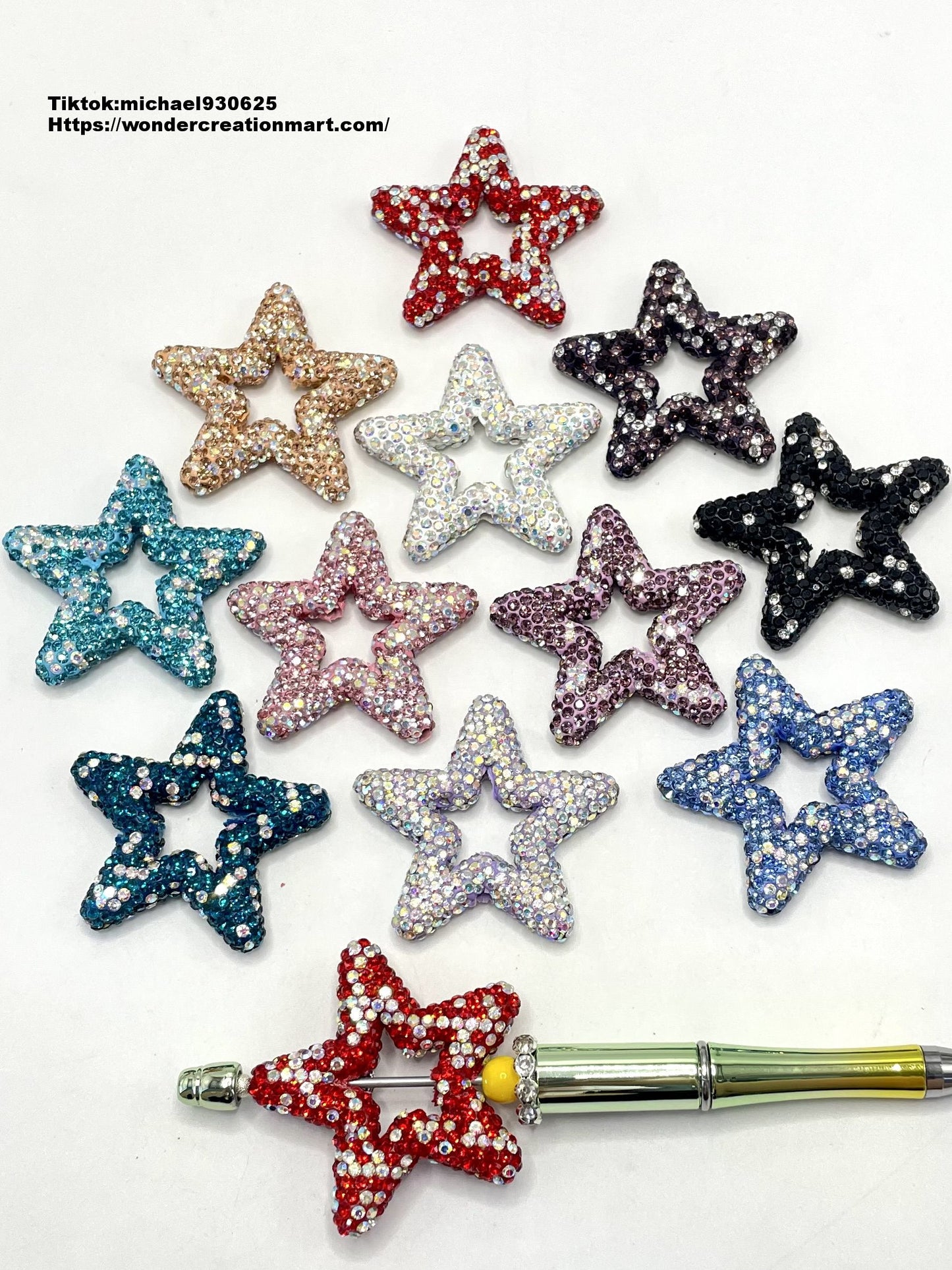 Colorful Star Shaped Clay Beads with Bling Bling Multicolor Rhinestones,Random Mix,50mm