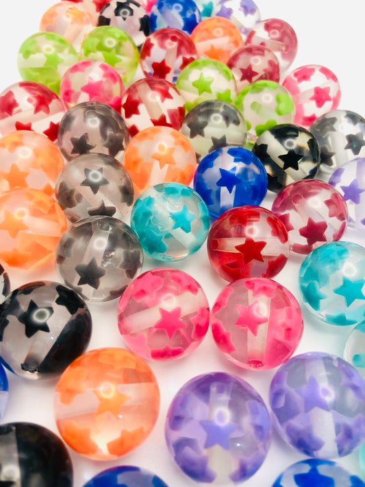 Jelly Star Acrylic Bead Transparent Multi-colored Acrylic Beads Wrapped in Star ,Random Mix,20mm