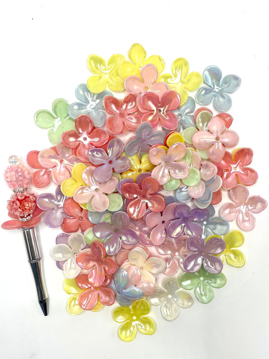 Plastic Bright Flowers Spacers Acrylic,Random Mix,34mm