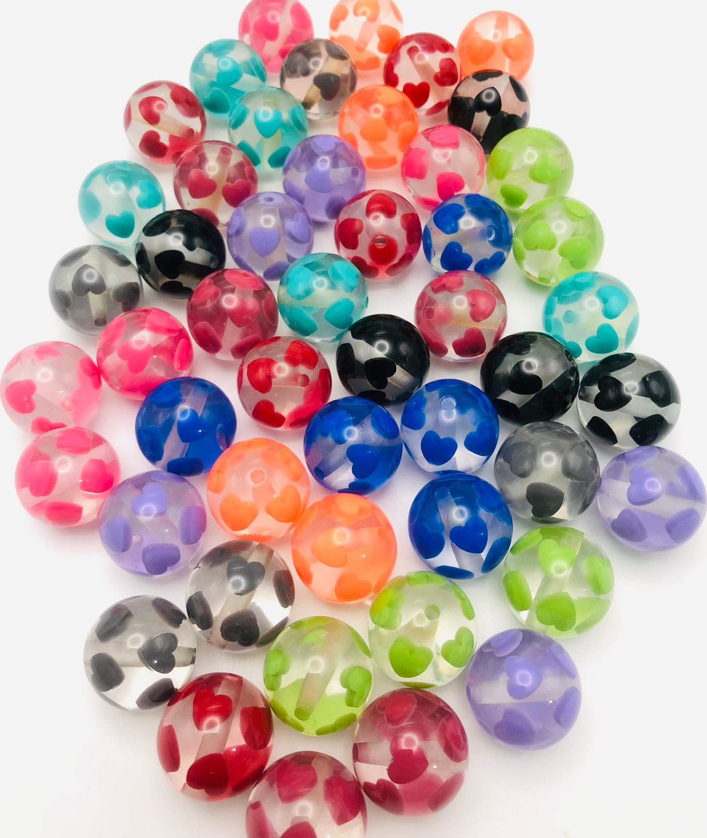 Jelly Heart Acrylic Bead Transparent Multi-colored Acrylic Beads Wrapped in Love,Random Mix,20mm