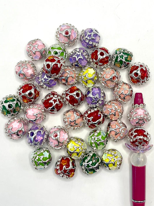 Fancy Bead Silver Star bead Rhinestone Chain With Colored Acrylic Beads,Random Mix,20mm Fancy-255