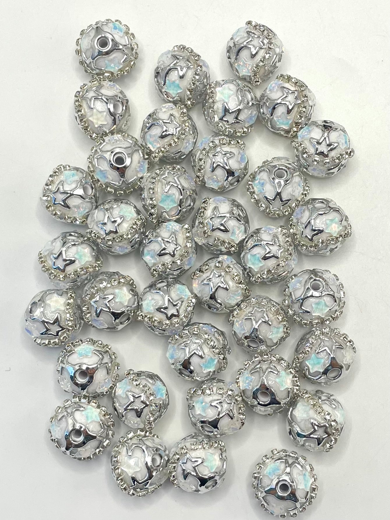 Fancy Bead Silver Star bead Rhinestone Chain With Colored Acrylic Beads,Random Mix,20mm Fancy-255