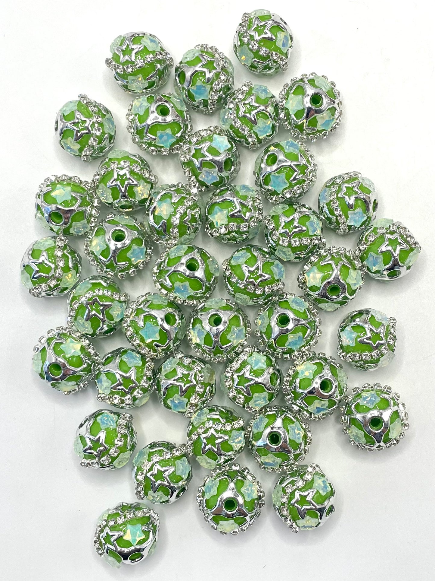 Fancy Bead Silver Star bead Rhinestone Chain With Colored Acrylic Beads,Random Mix,20mm Fancy-255