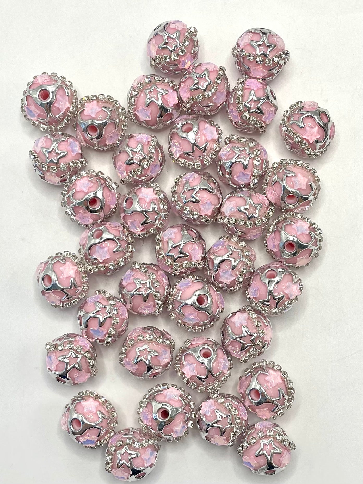 Fancy Bead Silver Star bead Rhinestone Chain With Colored Acrylic Beads,Random Mix,20mm Fancy-255