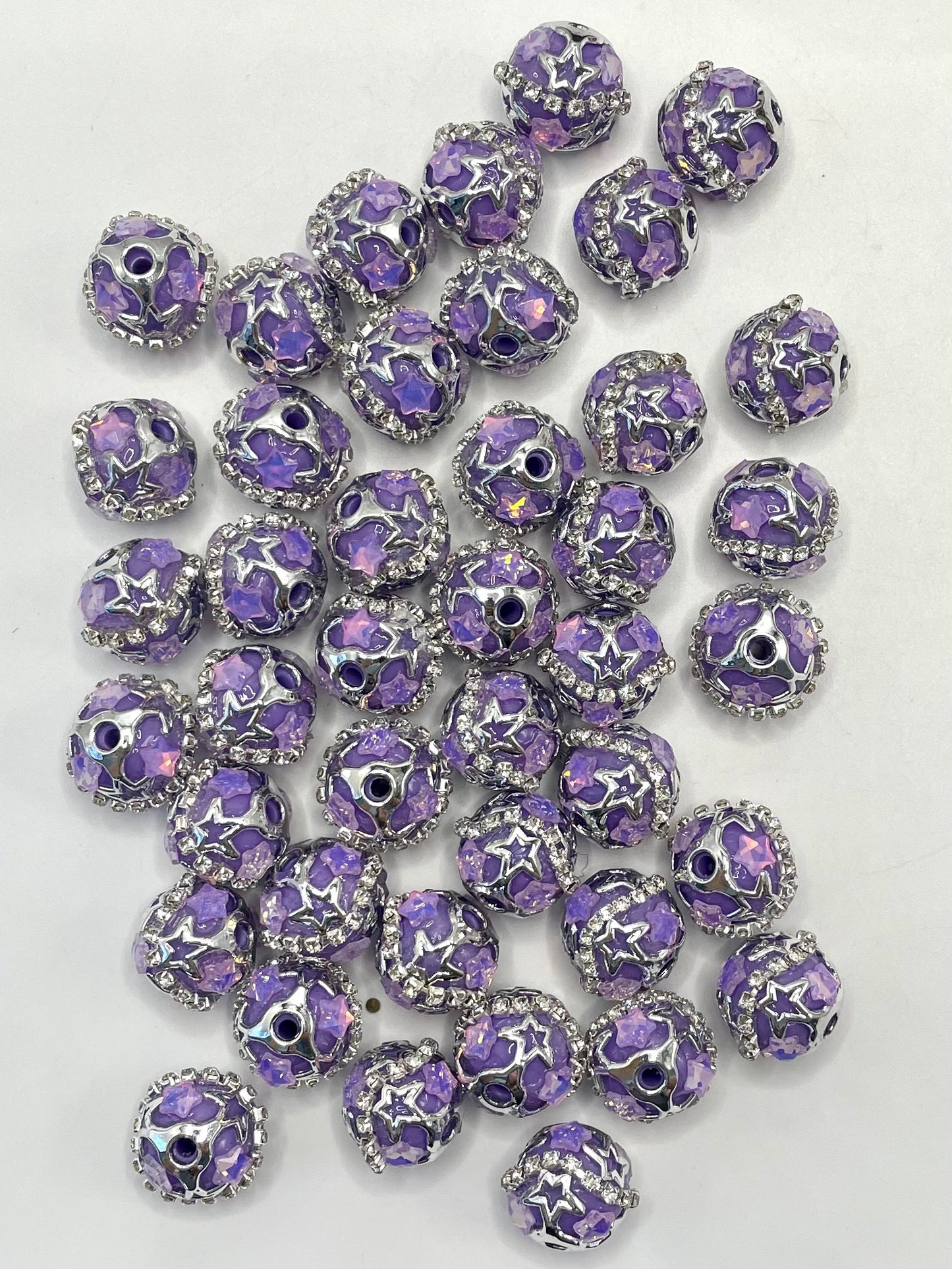 Fancy Bead Silver Star bead Rhinestone Chain With Colored Acrylic Beads,Random Mix,20mm Fancy-255